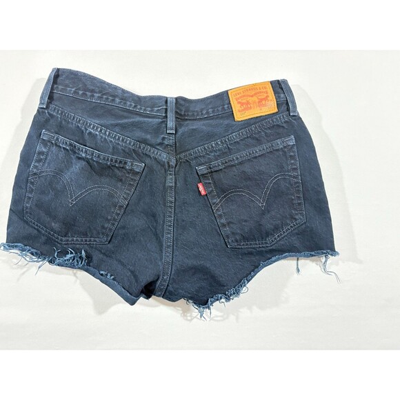 Levi's Raw Hem Shorts Womens 501 Denim Red Tab Dark Wash Button Cutoff Fly Sz 29 - Picture 16 of 16